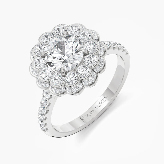 Queen's Cocktail Crown Diamond Ring with 1.33ct Round Lab Diamond