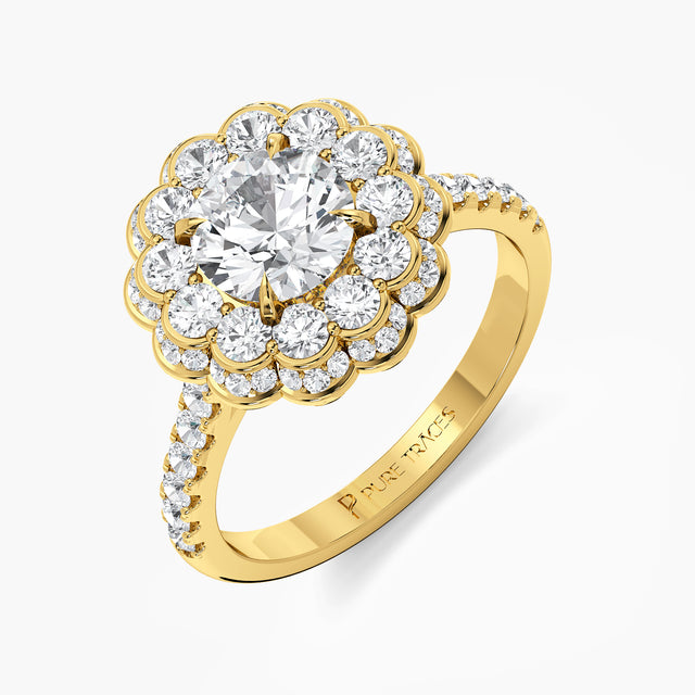 Queen's Cocktail Crown Diamond Ring with 1.33ct Round Lab Diamond