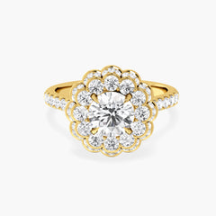 Queen's Cocktail Crown Diamond Ring with 1.33ct Round Lab Diamond