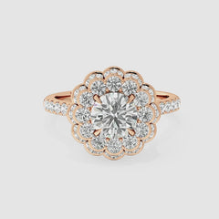 Queen's Cocktail Crown Diamond Ring with 1.33ct Round Lab Diamond