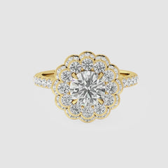 Queen's Cocktail Crown Diamond Ring with 1.33ct Round Lab Diamond